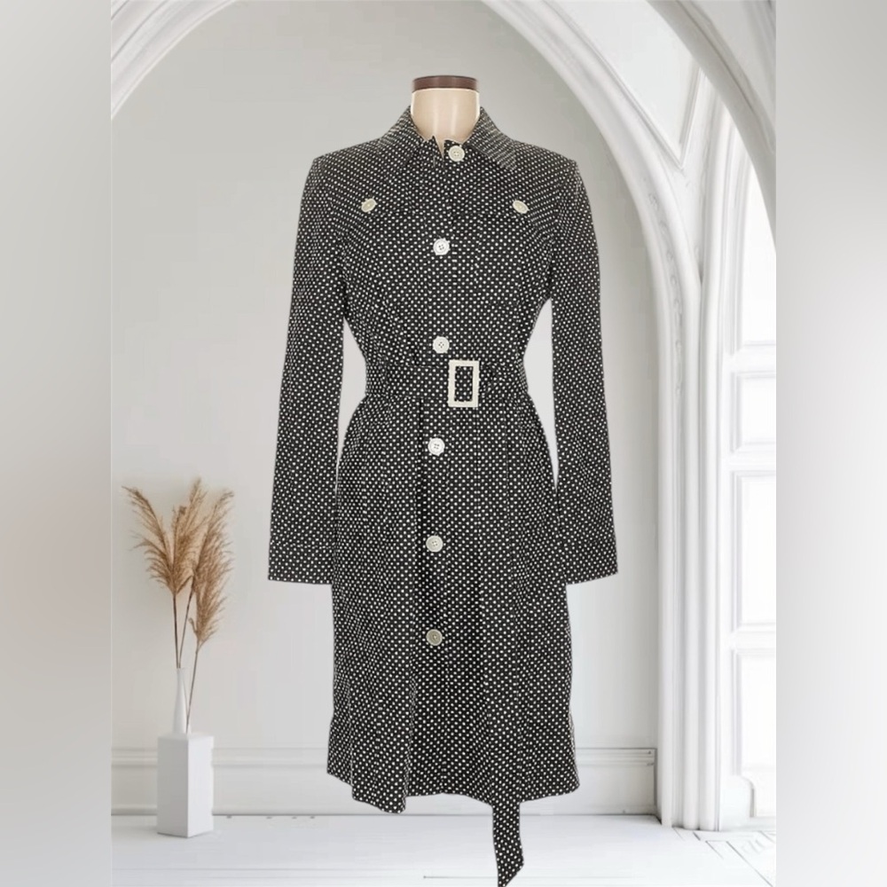 Michael Michael Kors Black and White Poka Dots Belted Trench Coat